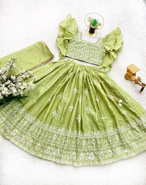 Trending  Embroidered Work Chinon Green Surat wholesale children clothing - wholesale export